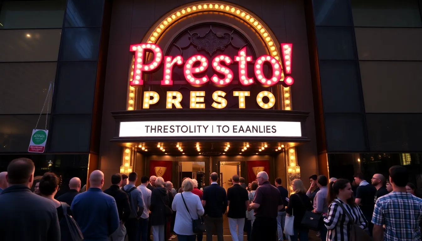 A crowd gathers outside the newly opened highend magic palace in downtown Chicago, eagerly awaiting the first performance of the evening.
