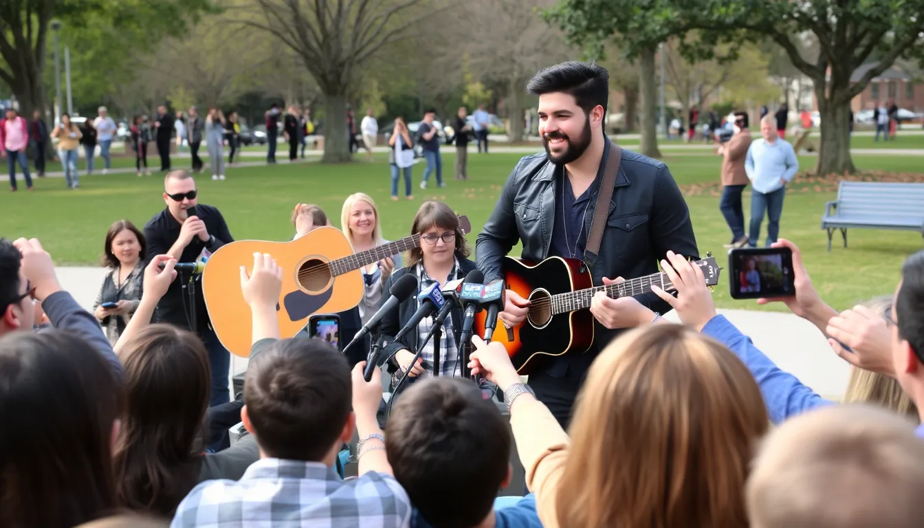 Dan and Shay sit together in a cozy studio, discussing the themes of mental health and suicide prevention in their new song while surrounded by musical instruments and notes.