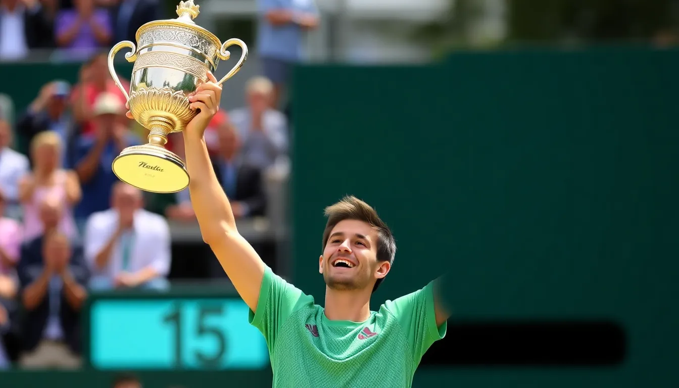 Jannik Sinner celebrates on the court after winning his sixth Masters 1000 title in Shanghai, marking a historic achievement by surpassing Novak Djokovic's record.