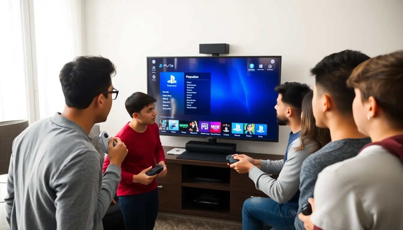 ソニーのPS5のユーザーインターフェースアップデートに関する発表イベントで、参加者が新機能を体験している様子。