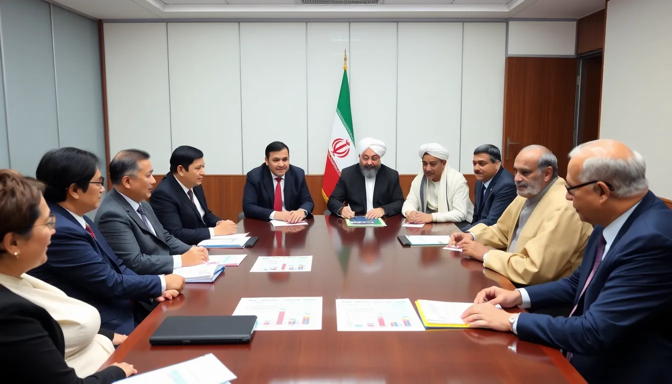 Indian delegates meeting with Iranian representatives to discuss the resumption of oil imports, reflecting a renewed partnership in the energy sector