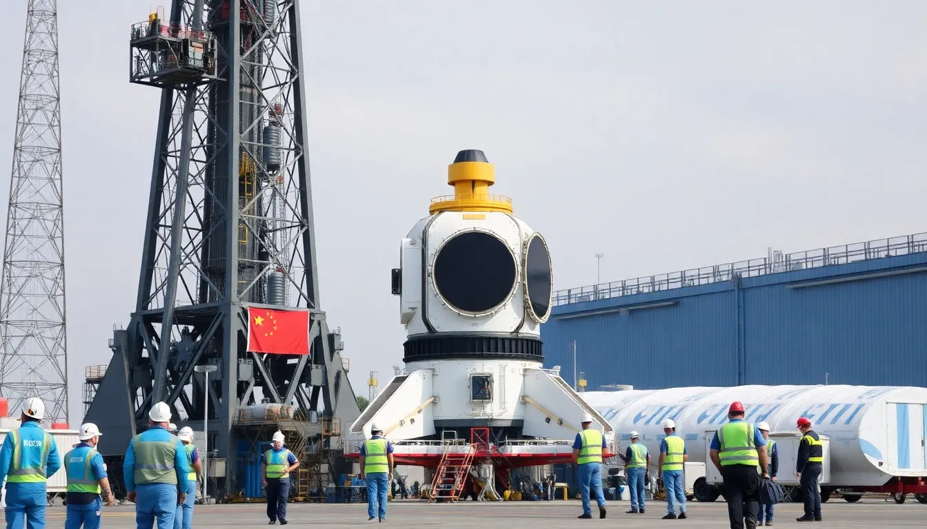 A rocket launches into the sky, symbolizing the renewed competition between China and the United States in their efforts to explore and establish a presence on the Moon.