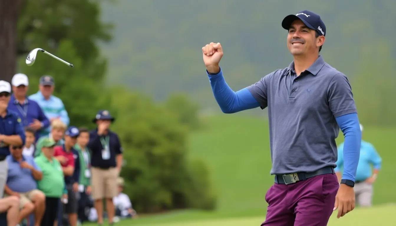 Carlos Alcaraz joyfully mimics a golf swing in celebration of his US Open victory, honoring his friend Rory McIlroy.