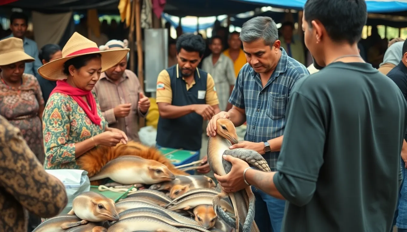 A bustling wildlife market showcases a variety of exotic animals and plants for sale, highlighting the ongoing concerns over the risks of disease transmission and biodiversity loss.