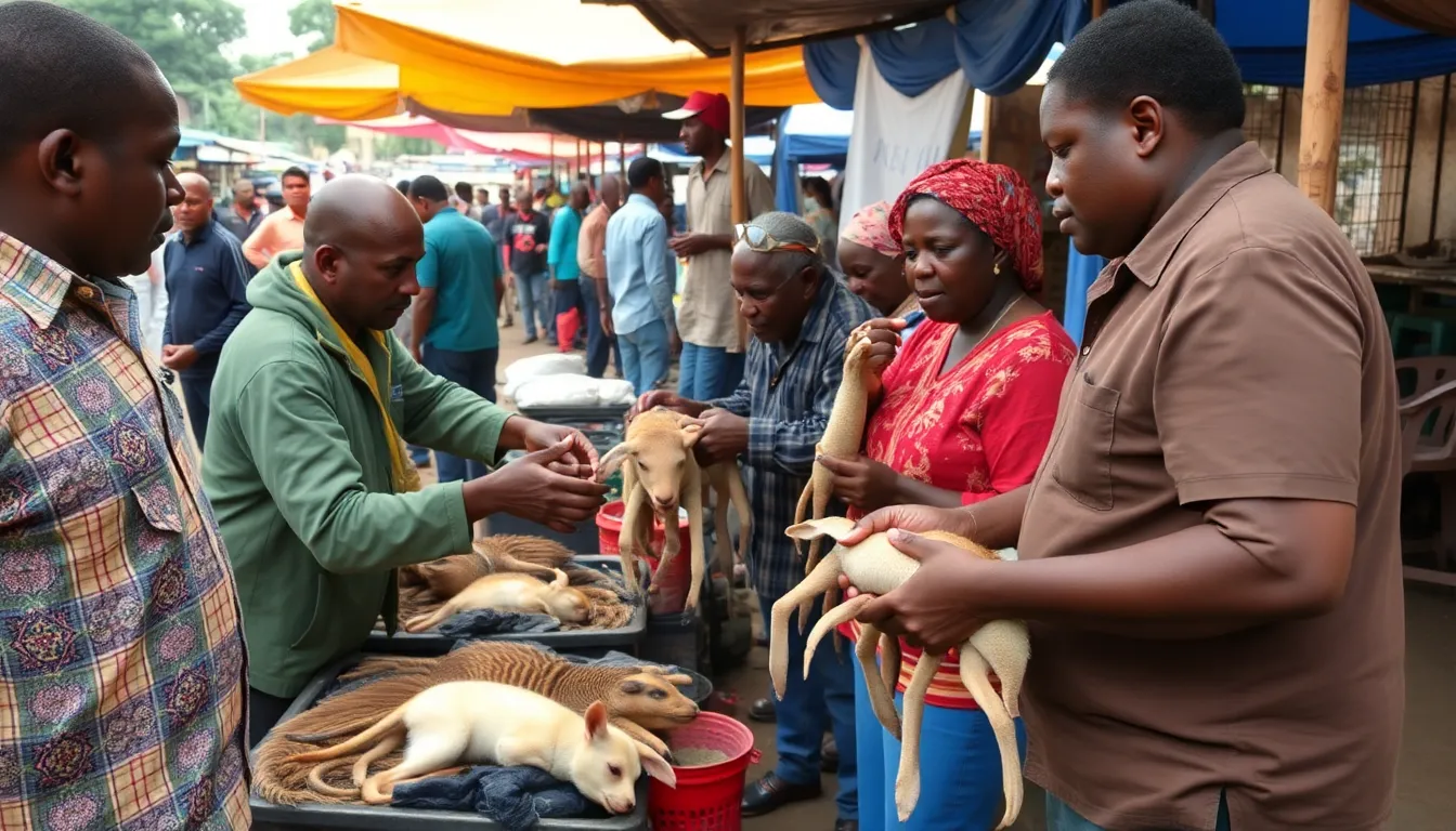 A community engaged in traditional practices involving wildlife, illustrating the economic reliance on wildlife trade amidst conservation concerns