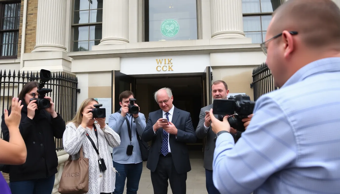 Supporters of the Wimbledon expansion gather outside the High Court, holding banners and expressing their enthusiasm for the project following the favorable ruling.