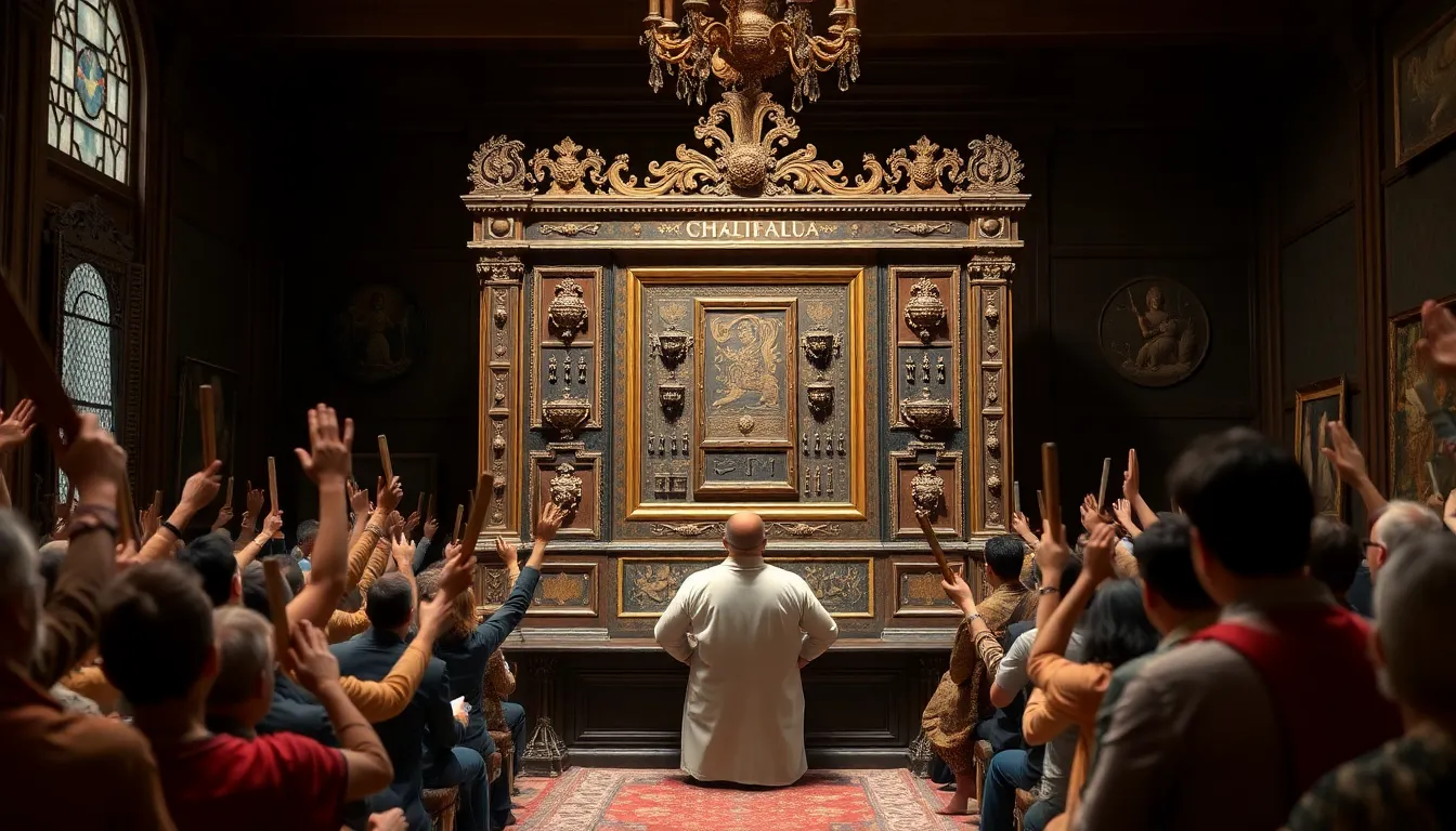 A 17thcentury calculating device, once owned by Indian royalty, is displayed prominently at a London auction house, surrounded by eager collectors and historians engaged in intense bidding.