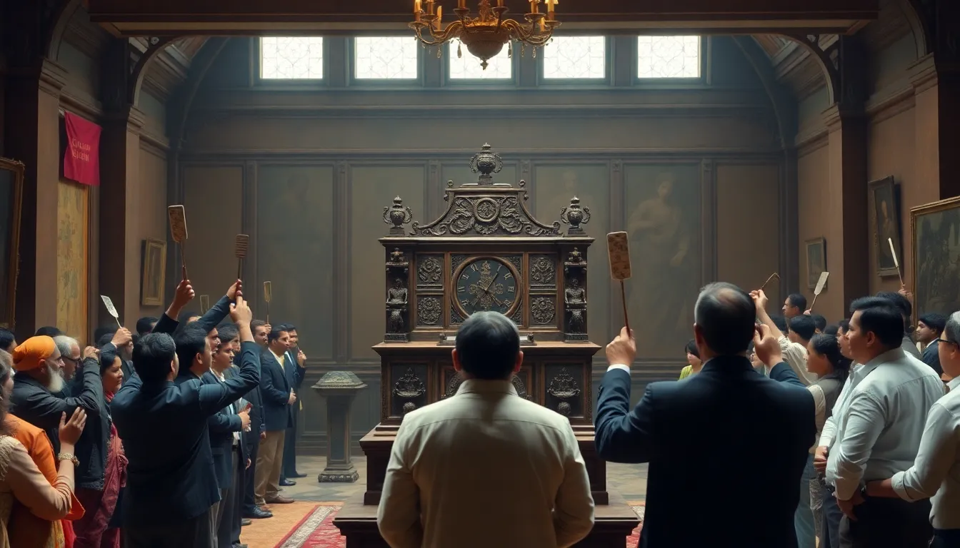 경매 결과 발표 후 높은 가격에 낙찰된 슈퍼컴퓨터에 대한 전문가들의 논의가 이루어지는 순간