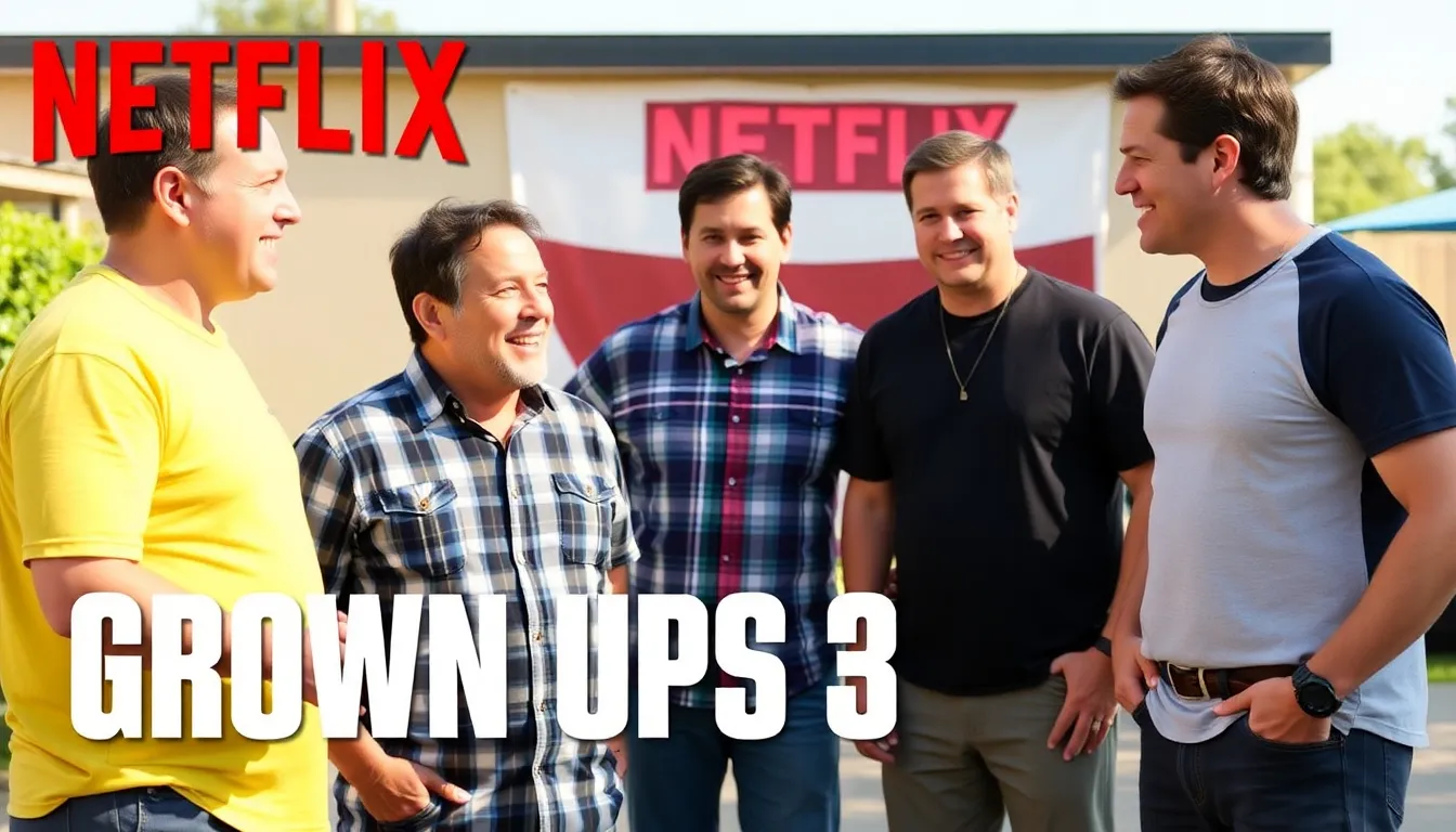 A nostalgic reunion of childhood friends is depicted as the ensemble cast gathers for a summer getaway, highlighting the themes of friendship and adulthood