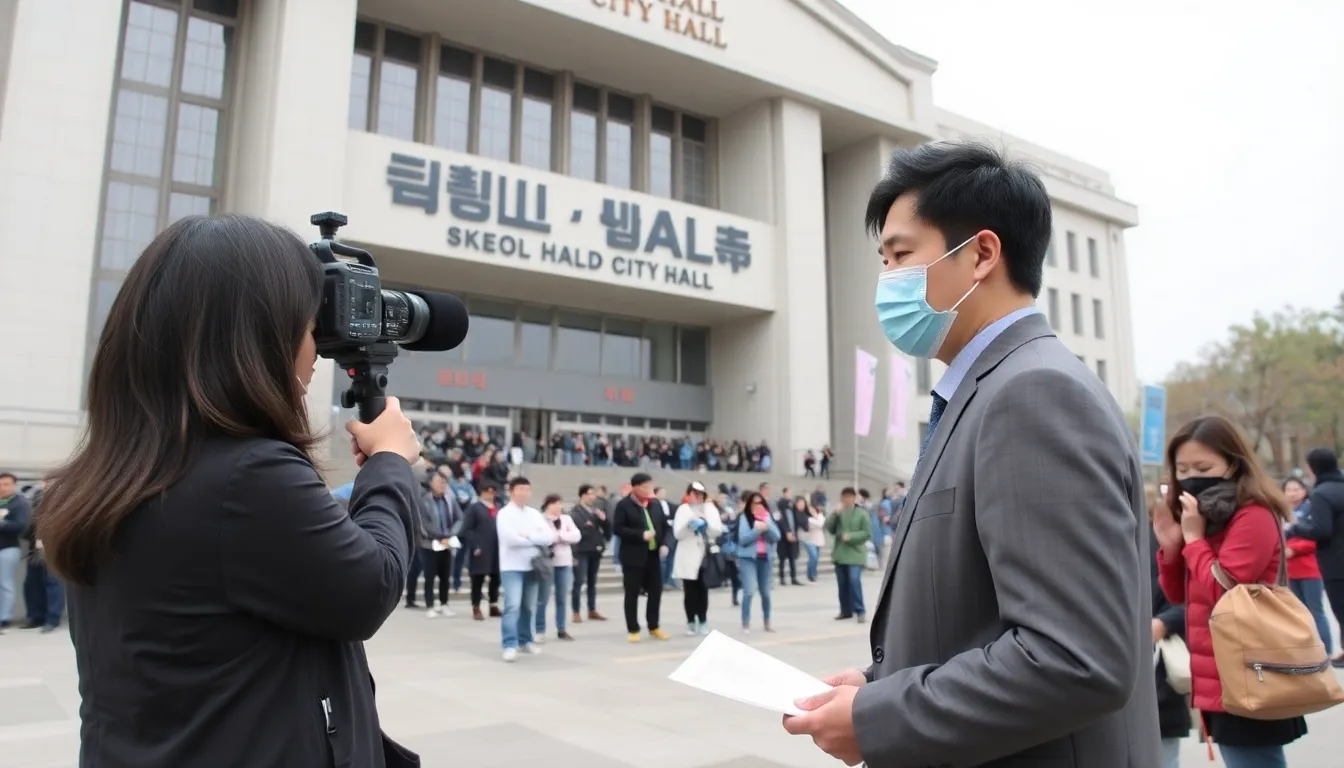 대기질 개선을 위한 다양한 정책과 대책을 설명하는 정부 관계자의 발표 모습