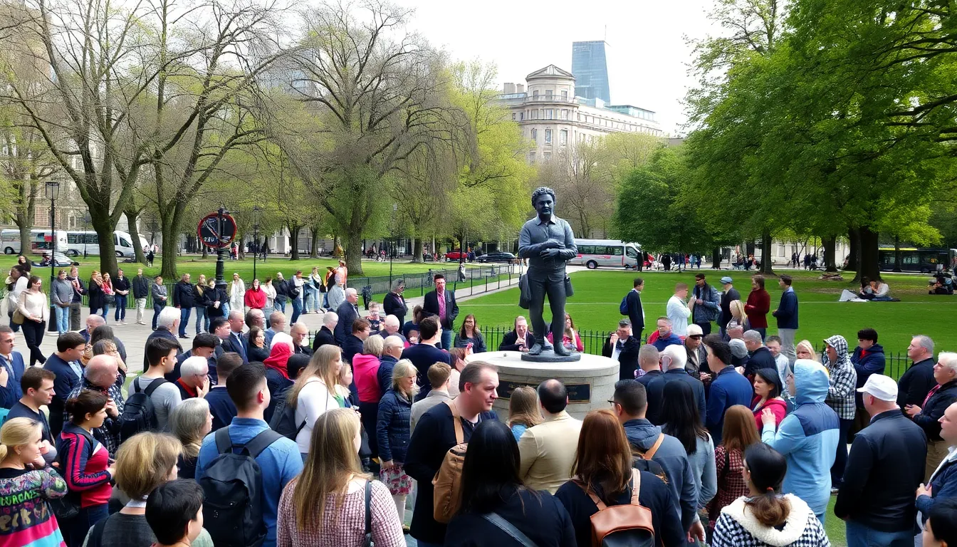 The statue's unexpected appearance in an urban setting prompts conversations about public art regulations and community engagement