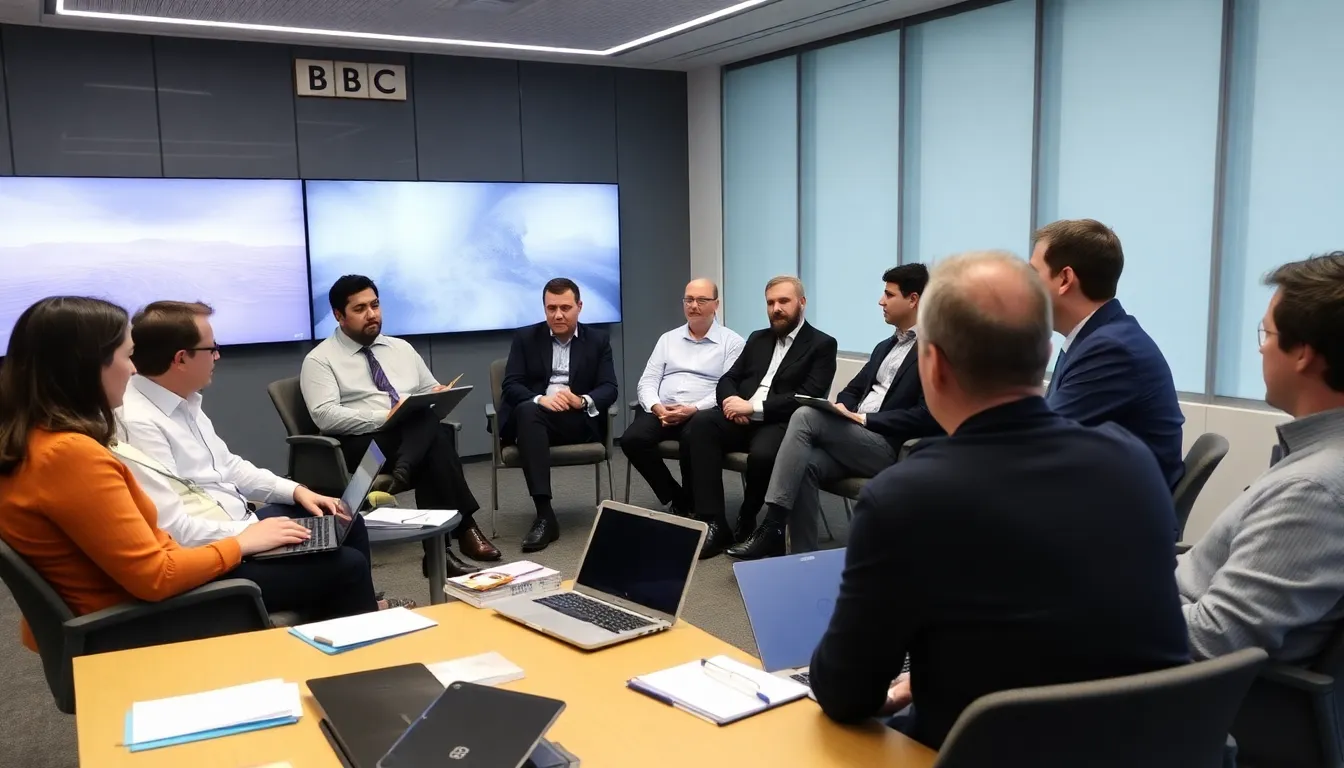 A group of scientists discusses the implications of artificial intelligence on various industries during a live broadcast of BBC Inside Science.