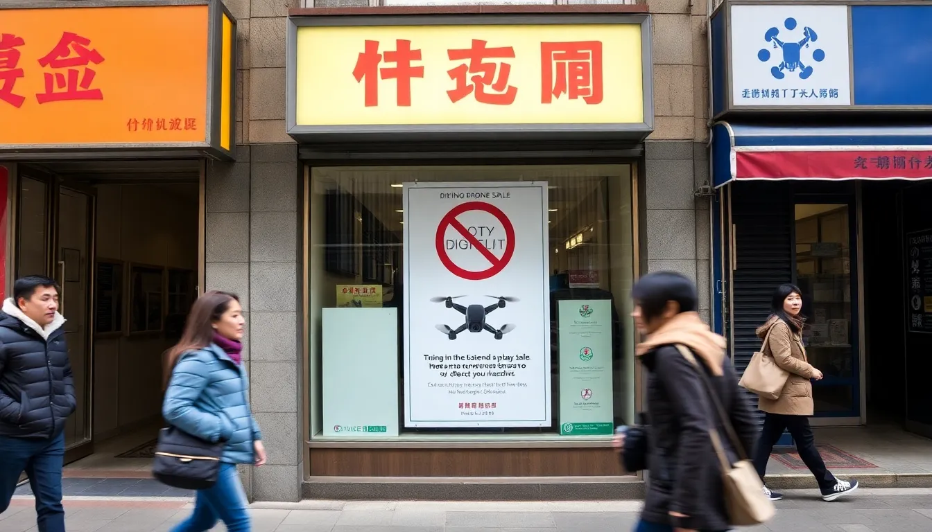 A group of officials announces the ban on drone sales in Beijing during a press conference, highlighting the government's concerns over security and public safety.