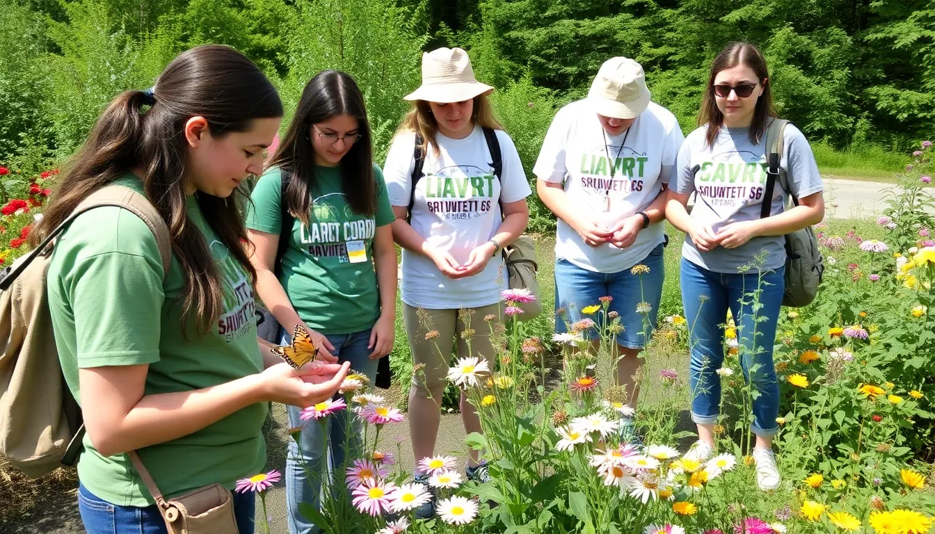 An agricultural field with butterflies hovering over crops, illustrating the important role these pollinators play in supporting food production and biodiversity
