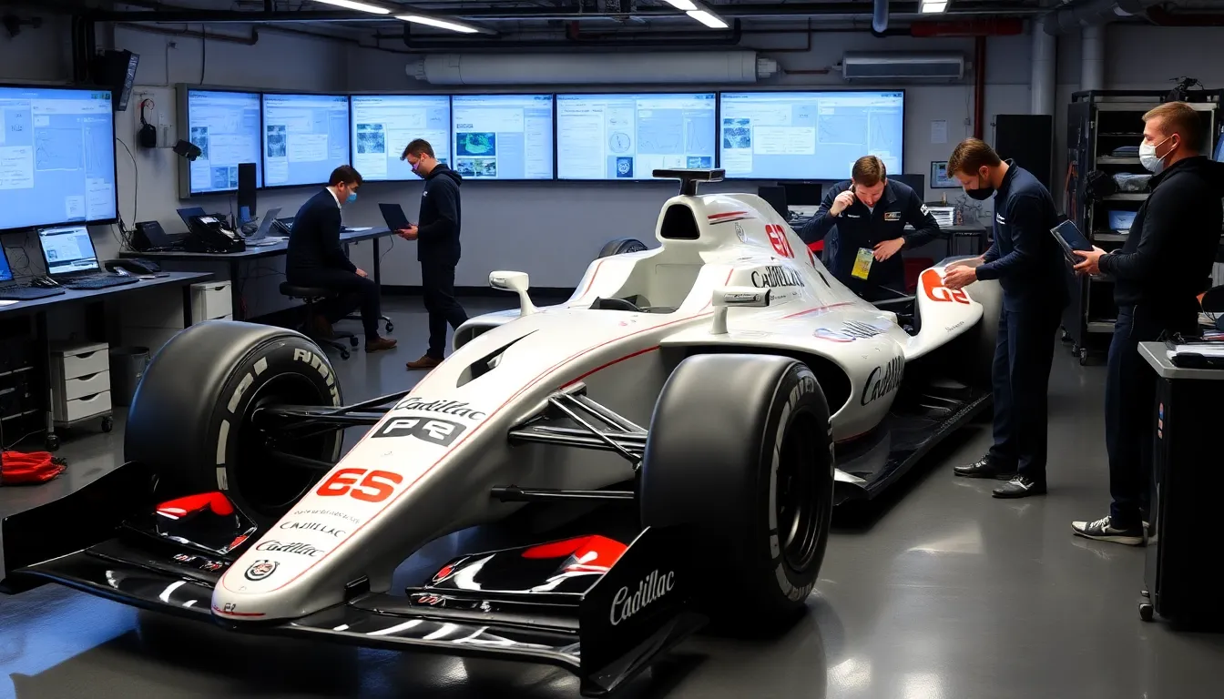 F1 진입을 위한 캐딜락의 차량 개발 과정에서 가상 테스트를 진행하는 엔지니어들의 집중하는 모습