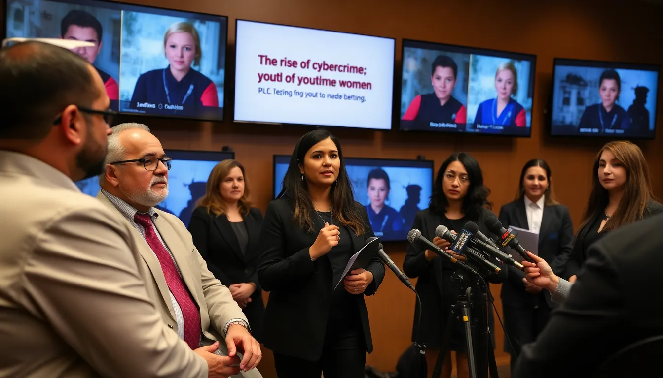 A community meeting where residents express concerns about safety and cyberrelated violence, reflecting the growing anxiety in the face of evolving threats