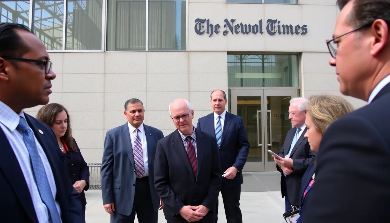 A group of journalists at The New York Times discusses the ongoing E.E.O.C. investigation into discrimination claims during a meeting in a newsroom filled with computers and notepads.