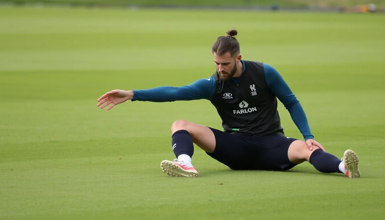 The England cricket team strategizing on the field, with a focus on the importance of Mark Wood's presence in upcoming matches