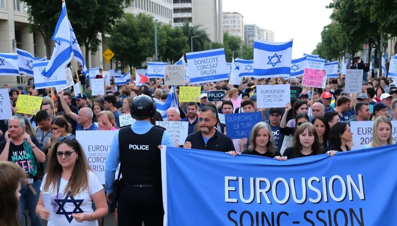 A gathering of human rights advocates urging artists to reconsider their participation in Eurovision due to its political implications
