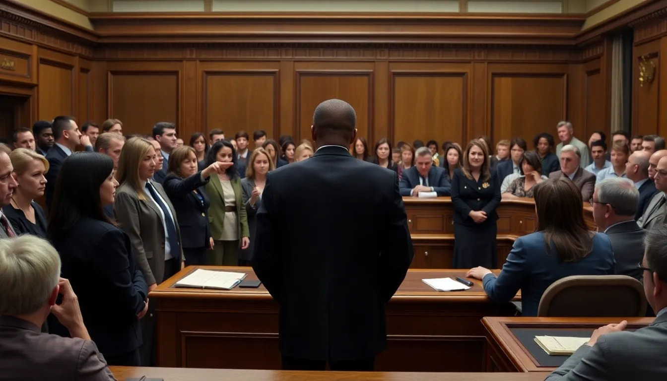 Rebel Wilson sits at a courtroom table with her legal team, listening intently as the judge addresses the serious allegations made against her.