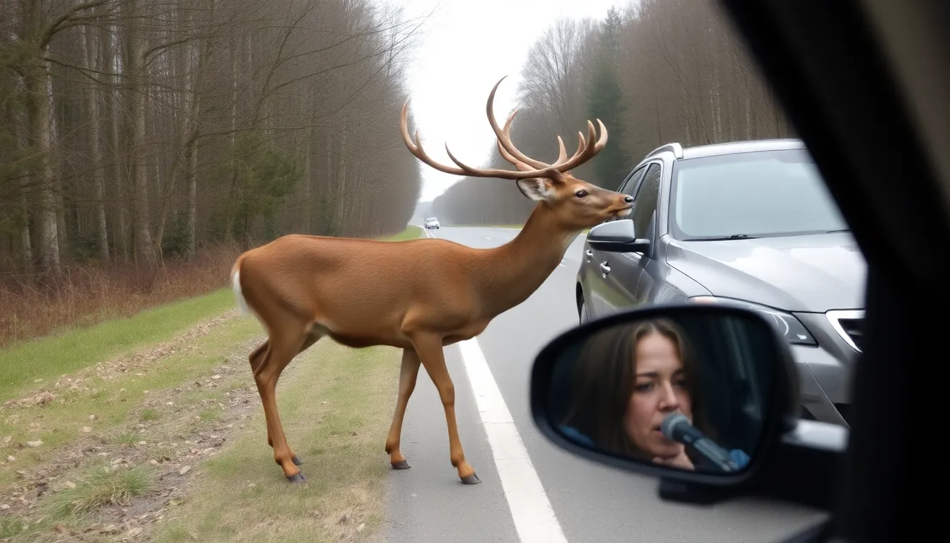 A rural road sign warning drivers about the increased presence of deer during autumn months