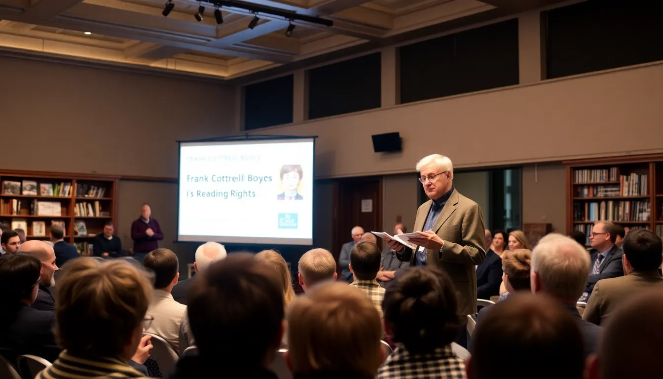 Activists and community members rallying together to advocate for literacy rights, highlighting the collective effort to ensure every child can read
