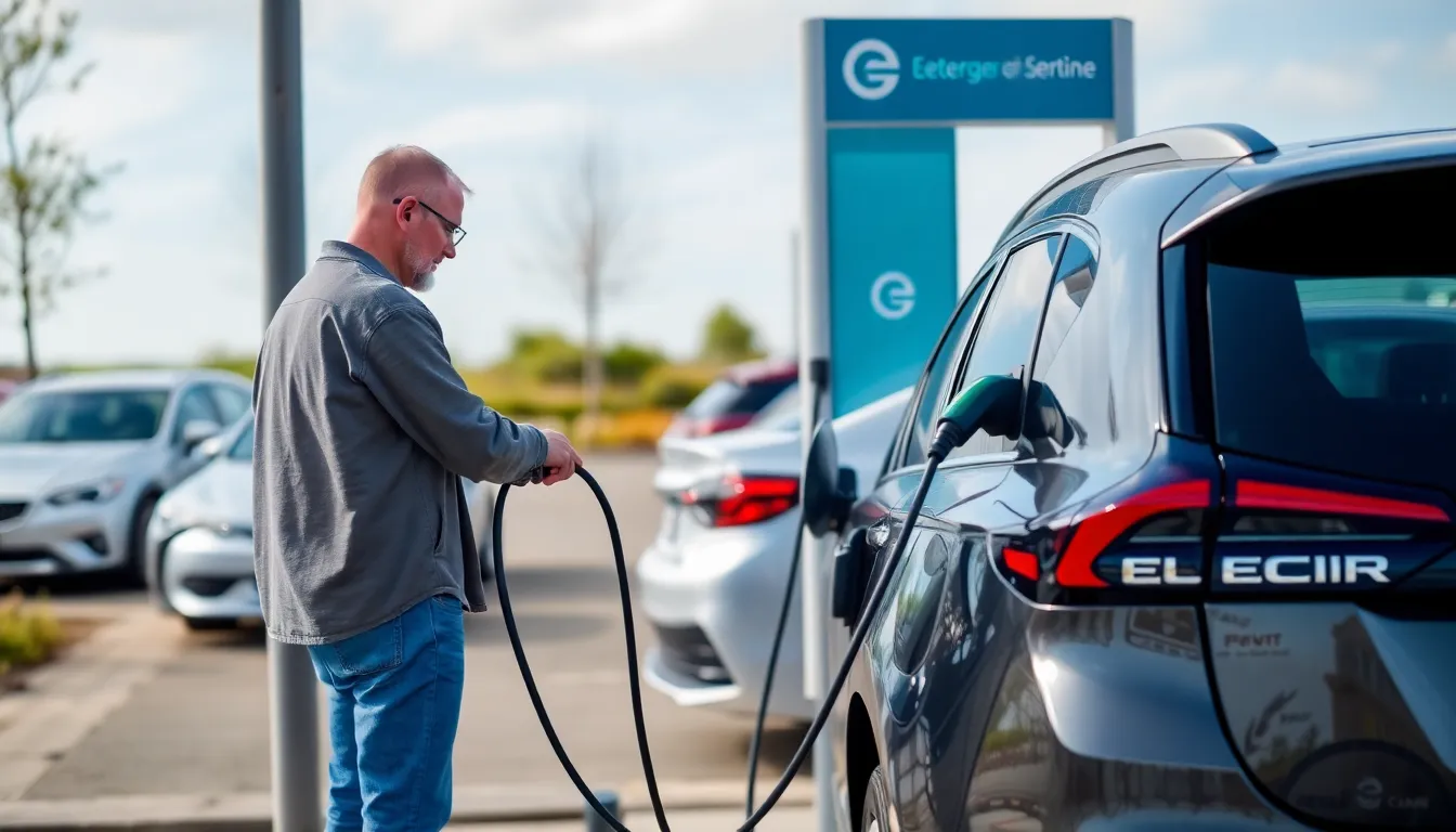 A crowded electric vehicle charging station in Europe shows drivers waiting to power their cars as fuel prices rise.