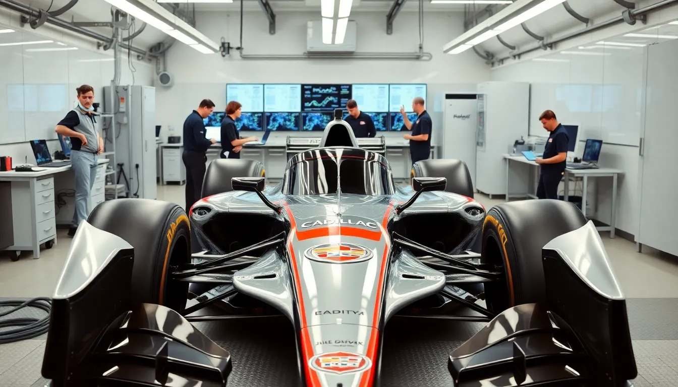 캐딜락이 F1에서의 성공을 통해 글로벌 인지도를 높이려는 전략을 설명하는 프레젠테이션 장면