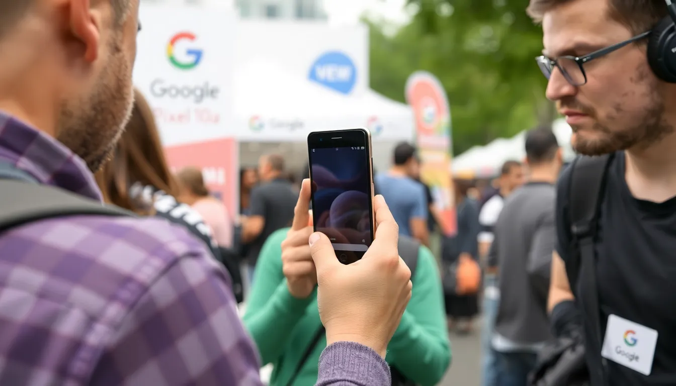 A user interacting with the Pixel 10a, highlighting its camera capabilities in a realworld setting