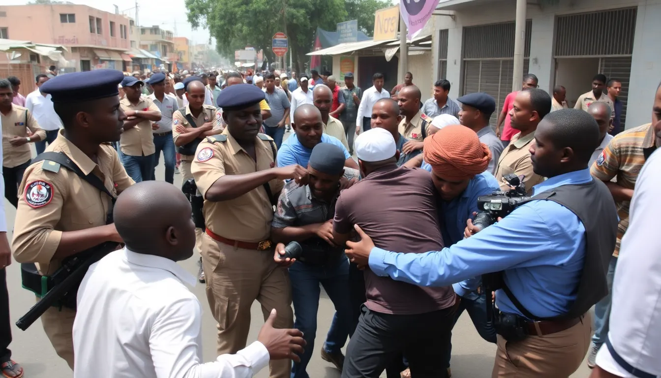 A Guardian reporter and colleagues enduring detention and assault by law enforcement, reflecting the risks of journalism in Somalia