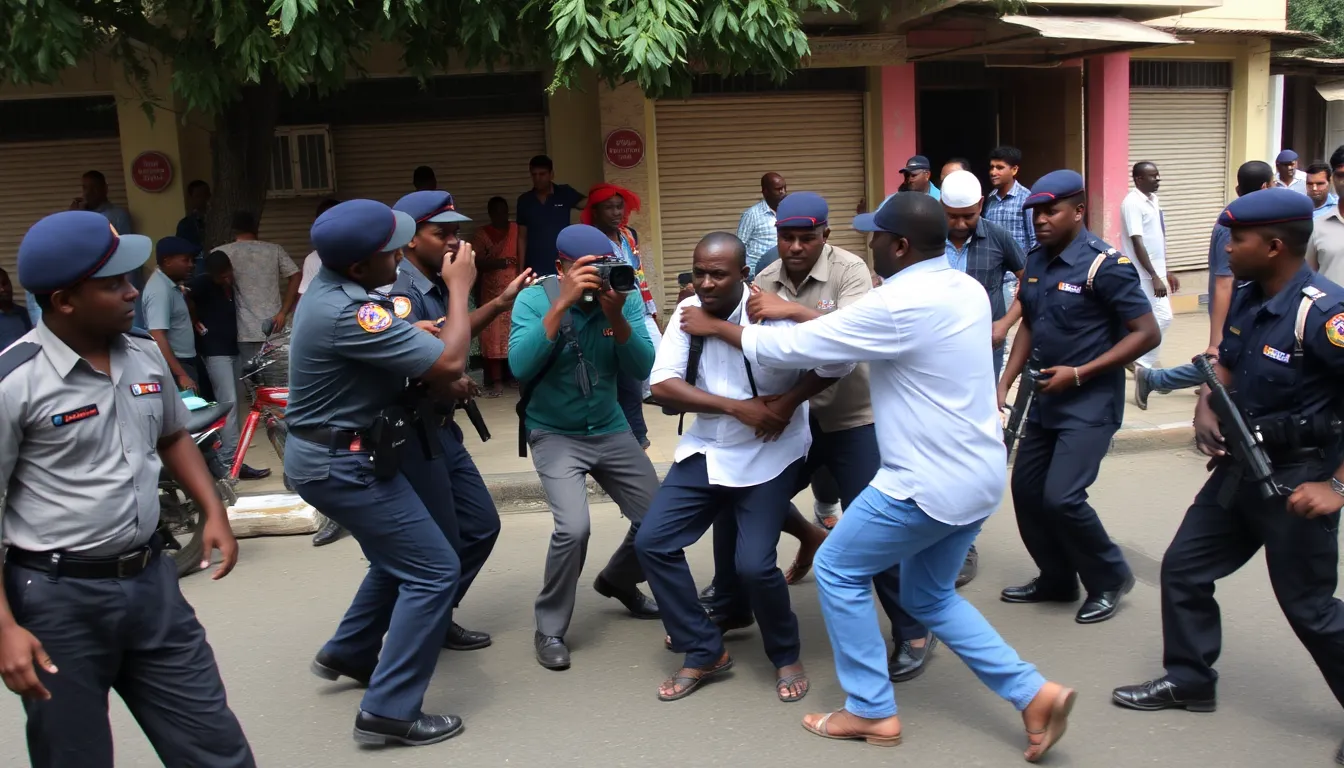 Somali police detain and assault a group of journalists covering a protest in Mogadishu, as witnesses report the use of excessive force during the incident.