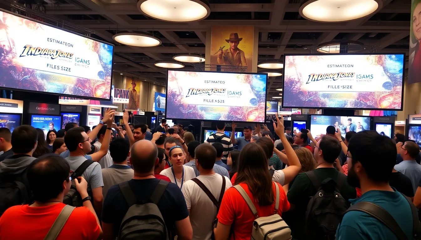 A bustling gaming community engaging in discussions about the implications of the game's large file size