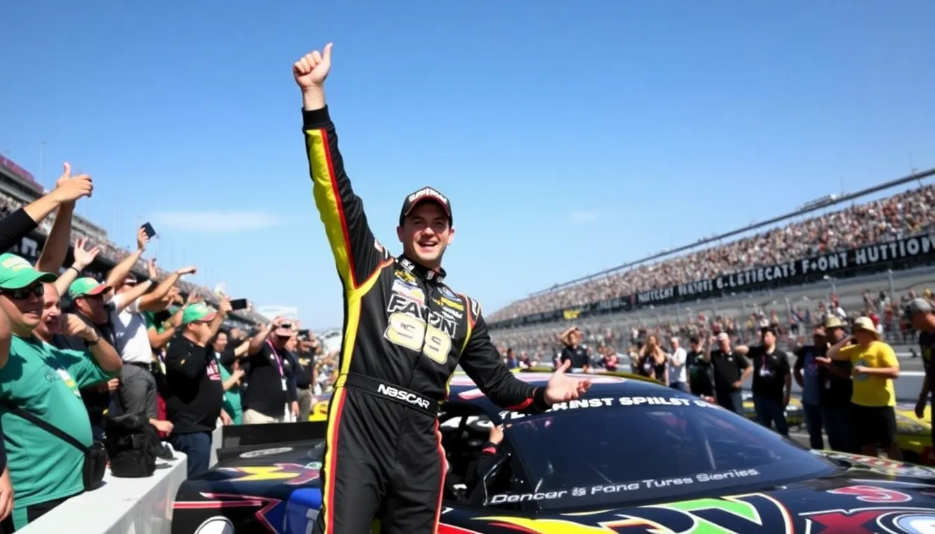 レース中の激しい競争の中、カイル・ブッシュが燃料切れの危機を乗り越えて勝利を収める場面