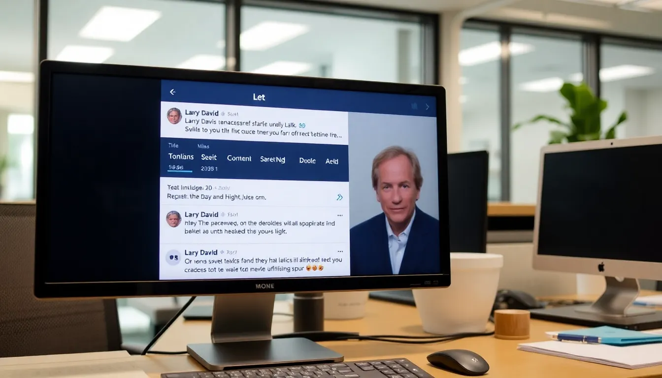 A group of fans gathers around a computer screen, excitedly discussing the recently leaked script by Larry David from the 1980s.
