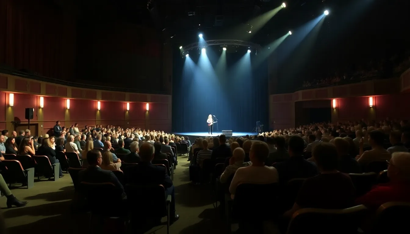 A nearly empty concert venue highlighting the contrast between the artist's talent and the challenges of low ticket sales