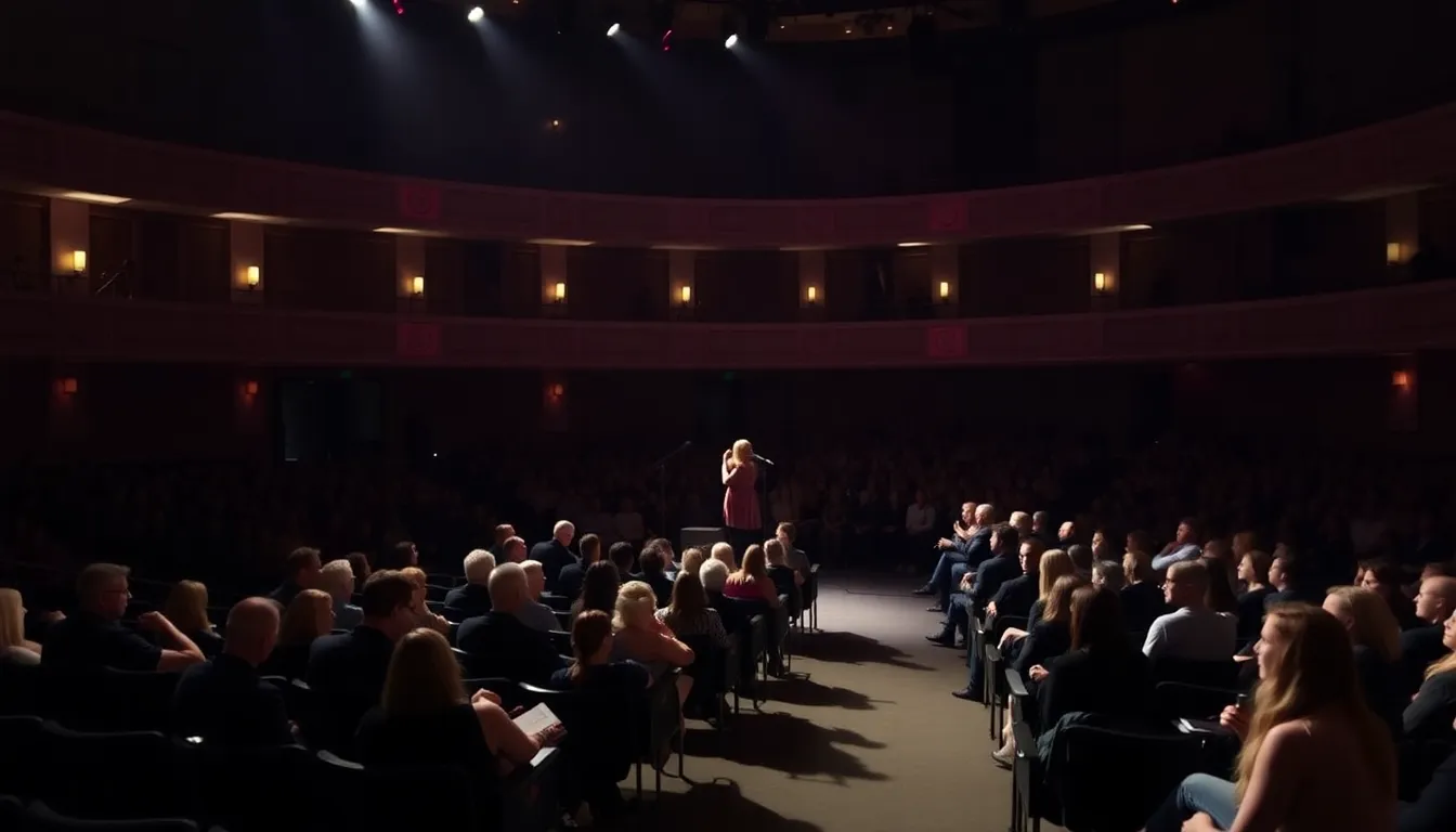 Fans enjoying a unique and personal concert experience, captivated by Lily Allen's candid storytelling and distinctive voice