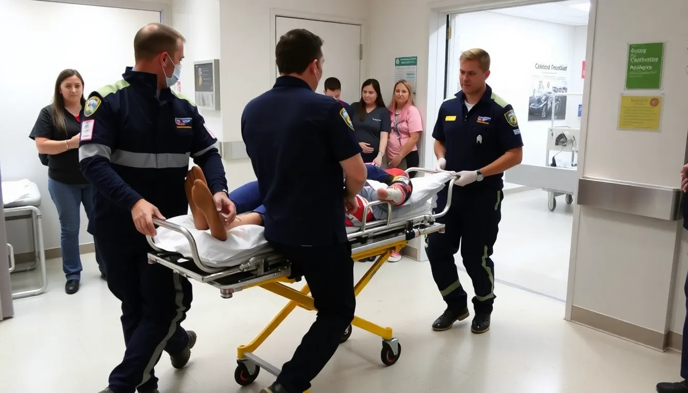 Marc Marquez is being assisted by medical staff after crashing his motorcycle during a race at the Circuit of the Americas, with his fractured right hand visibly bandaged.