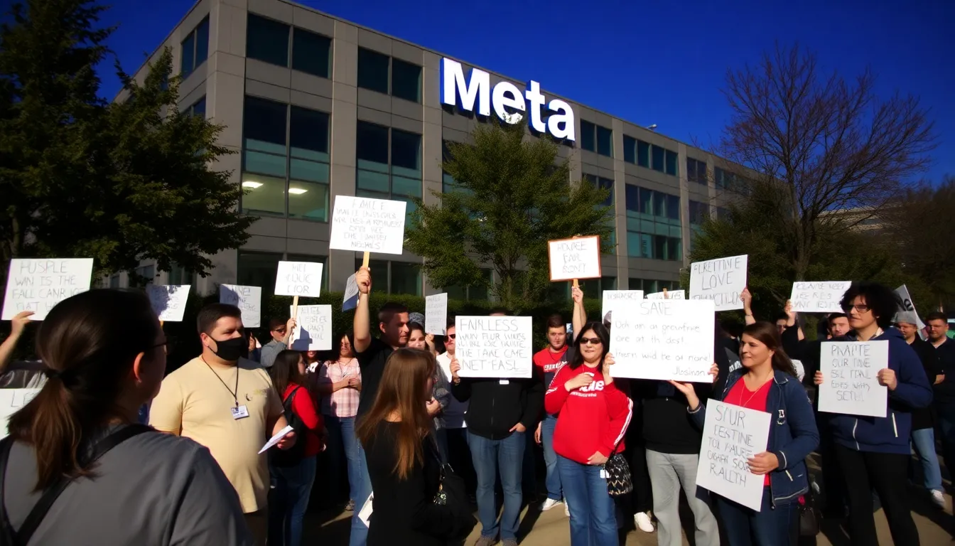 A bustling tech hub in Silicon Valley, reflecting the potential ripple effects of Meta's layoffs on the local job market
