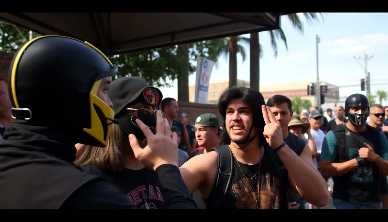 A group of actors stands together on set, discussing their roles in the upcoming Mortal Kombat 2 film, with excitement visible on their faces as they prepare for a scene.