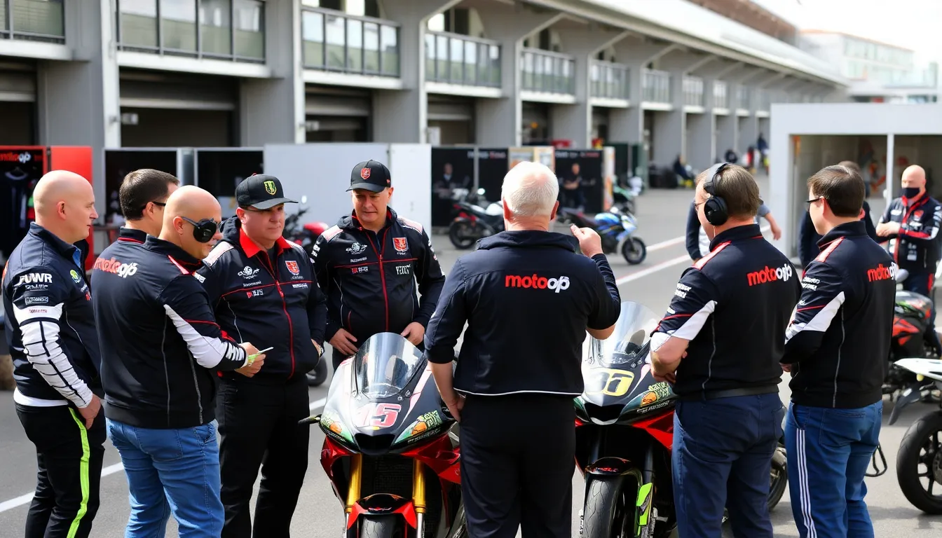 A group of current riders sharing their thoughts on the implications of the new policy change, illustrating the varied reactions within the MotoGP community