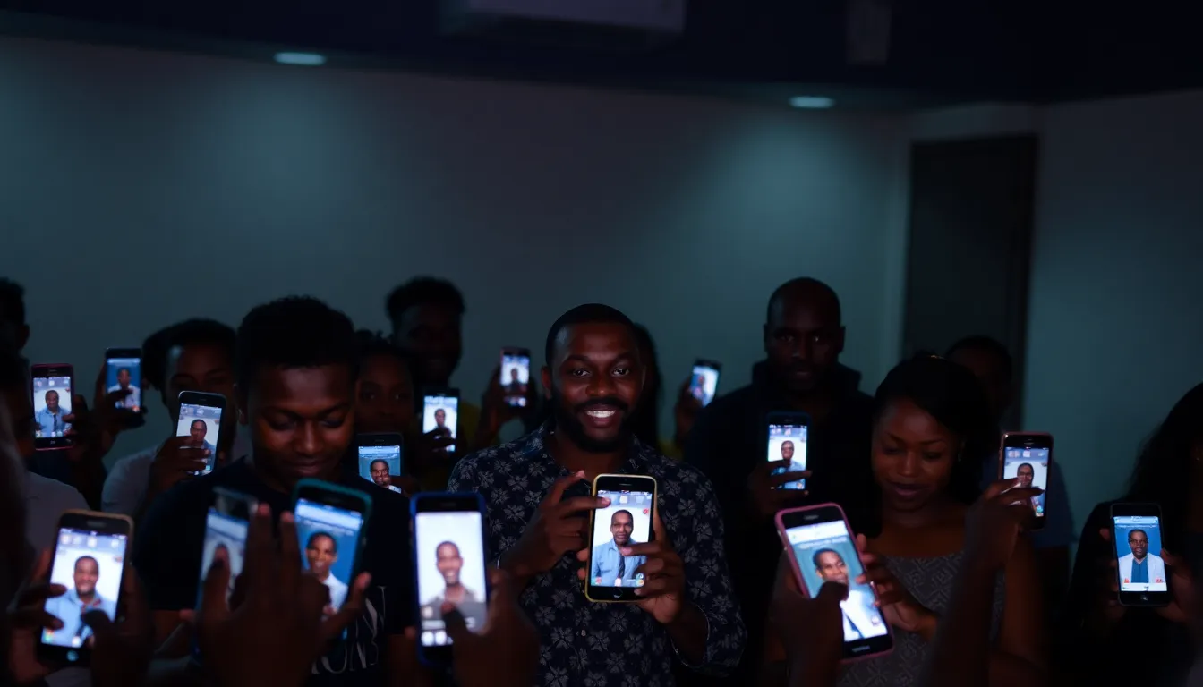 Fans gather outside a theater holding candles and flowers in remembrance of Nigerian film star Alexx Ekubo, who recently passed away at the age of 40.