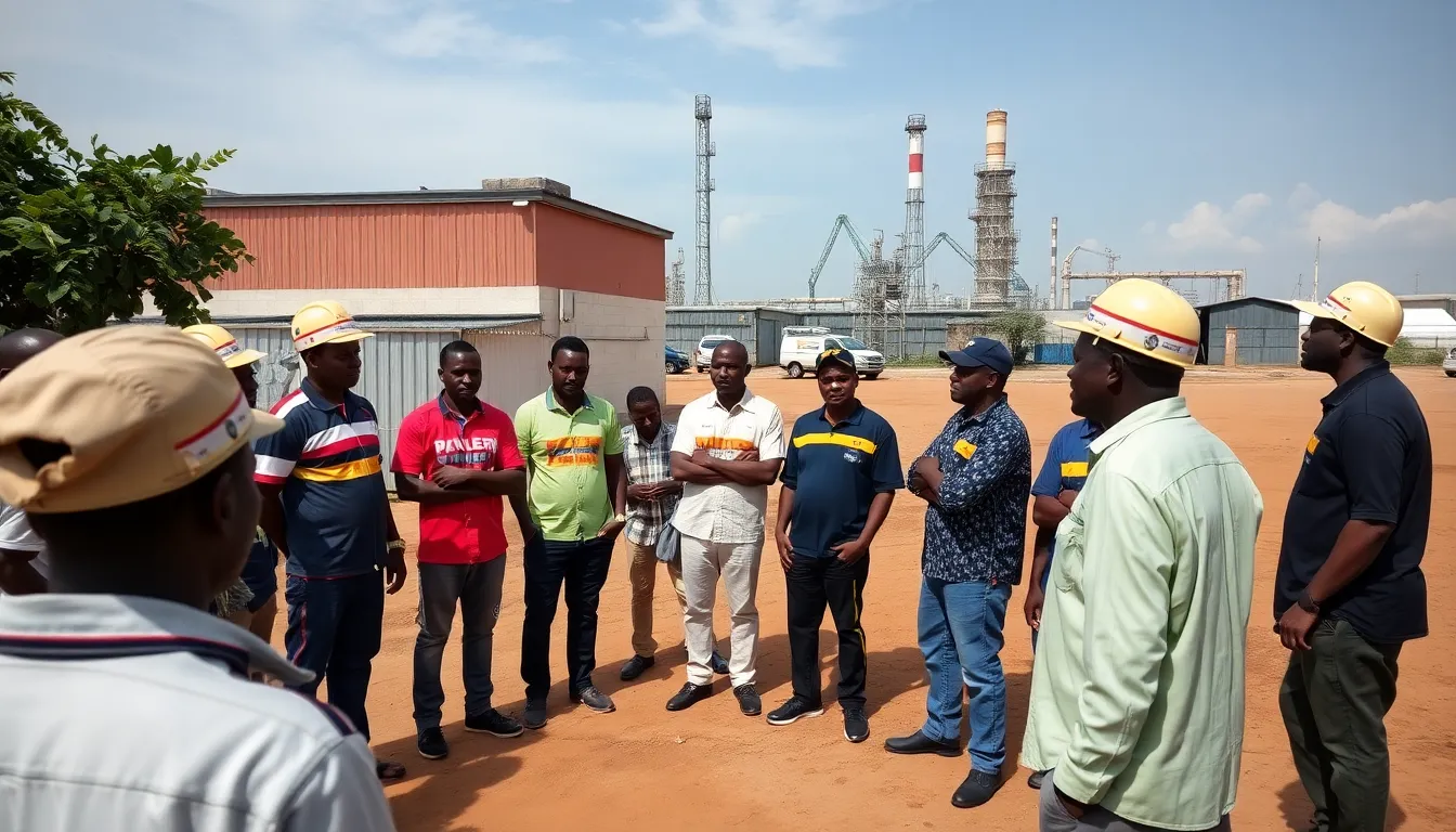 Union representatives discussing strategies to address the recent layoffs and advocate for workers' rights in the oil sector