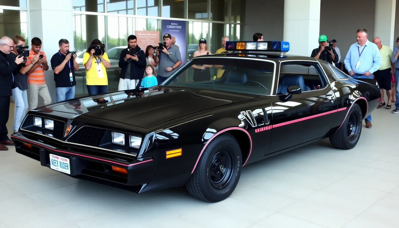 A classic 1982 Pontiac Trans Am, known as KITT from the television series Knight Rider, is displayed at the Volo Auto Museum in Illinois, where it recently received a speeding ticket despite being stationary for years.