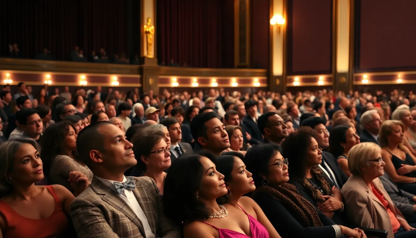 A group of journalists gathers outside the Academy Awards venue, discussing the recent disappearance of several Oscar trophies while holding notepads and recording devices.