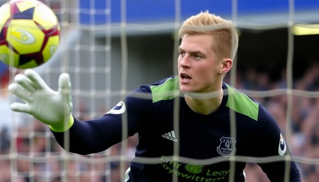 The 29yearold goalkeeper is seen leading his teammates on the pitch, embodying the resilience and leadership that have made him a key figure for Everton