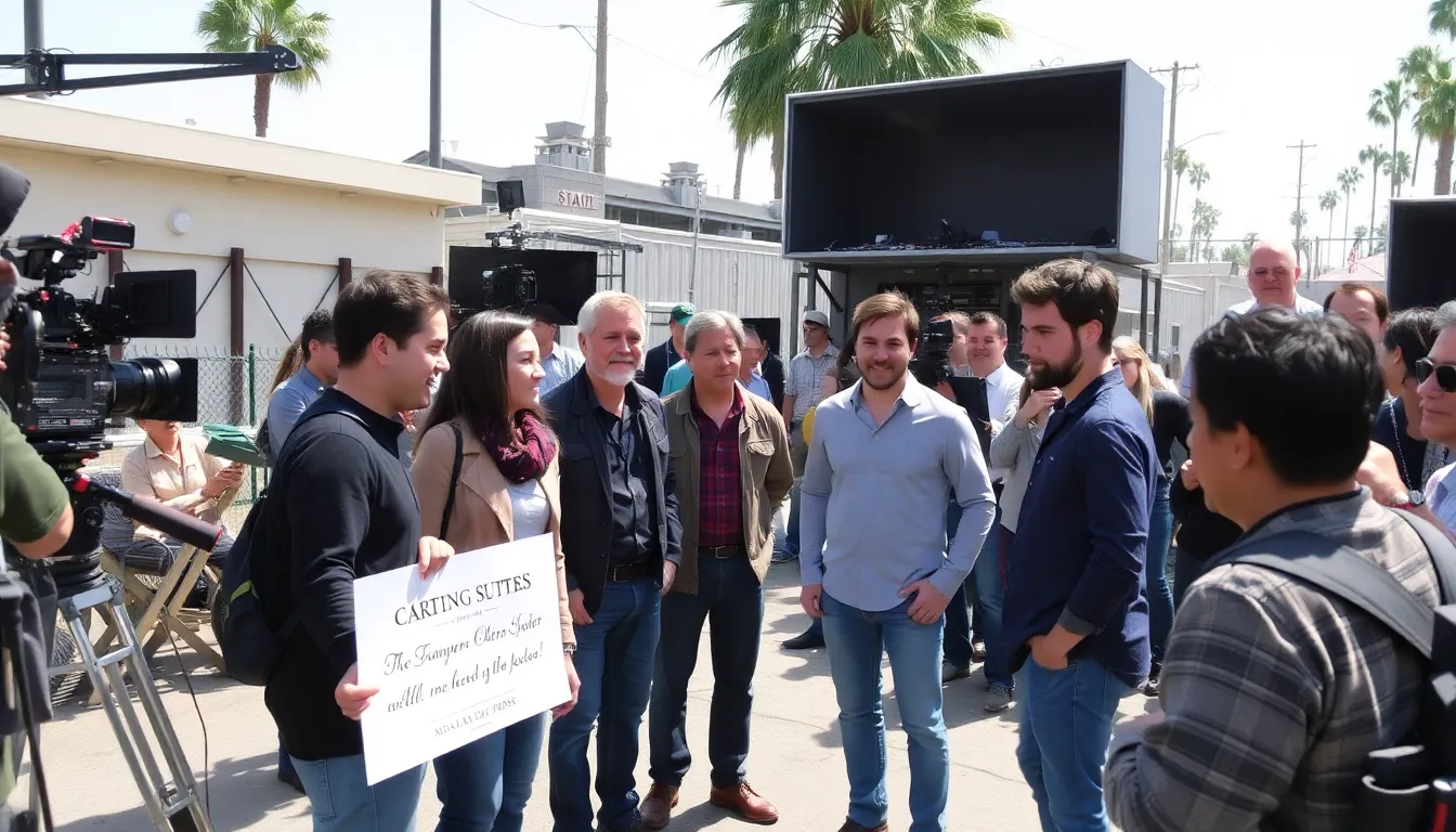 The cast of the political thriller Behind Closed Doors gathers on set in Los Angeles as production officially begins.