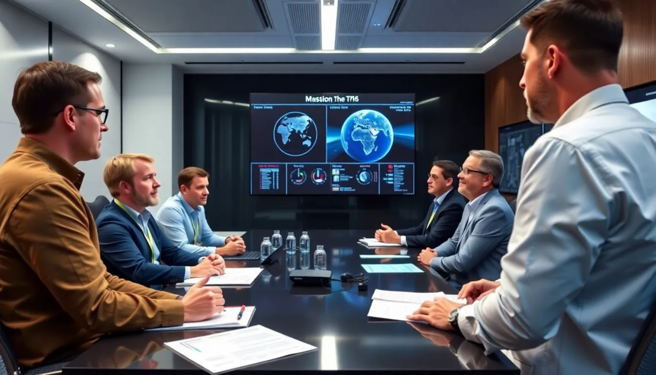 A diverse group of experts discussing ethical and environmental considerations related to the transformation of celestial bodies during an international space conference