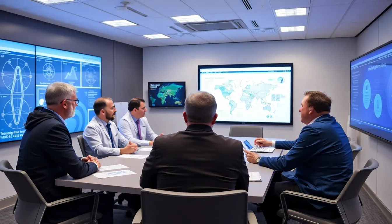 A collaborative meeting among representatives of various countries discussing the future of human presence on the Moon and Mars at the International Space Station