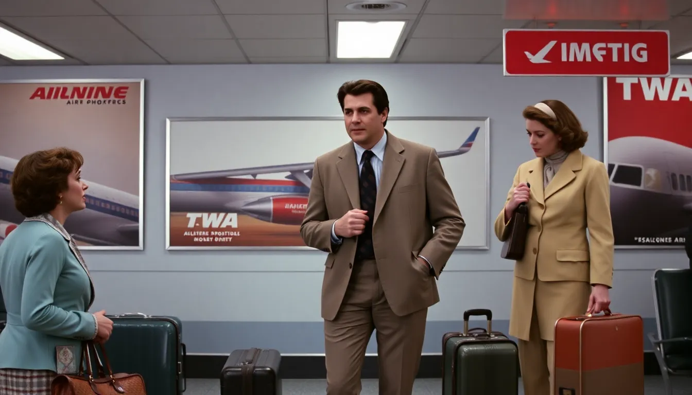 John Travolta stands in front of a vintage Trans World Airlines plane, evoking nostalgia for the golden age of air travel during a film premiere event.