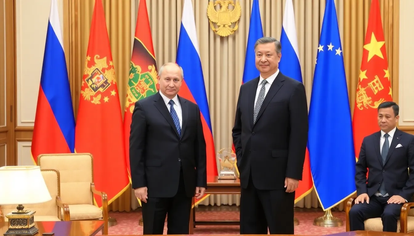 A signing ceremony where leaders from Russia and China finalize agreements on economic cooperation, particularly in energy and infrastructure